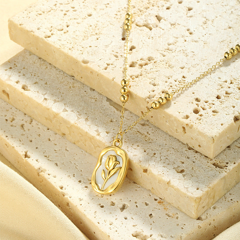 Simple Rose White Shell Pendant Necklace for Women