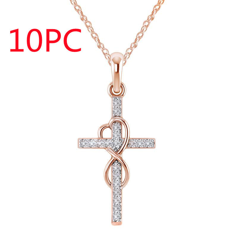 Alloy Pendant with Diamond and Eight-character Cross Necklace