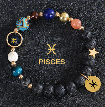 Eight Planets Twelve Constellations Frosted Stone Beaded Bracelet