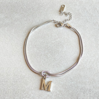 New Letter A-Z Love Knot Gold Color Dainty Snake Chain Charm Bracelet