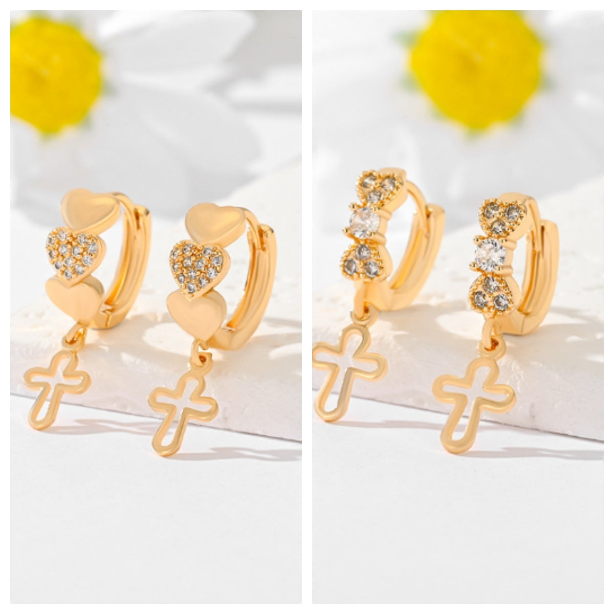 Popular Multi-style Design Gold-plated Ornament Cross Earrings