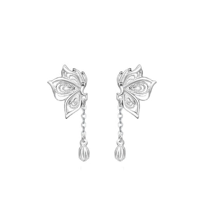 Silver Sweet Tassel New Butterfly Earrings