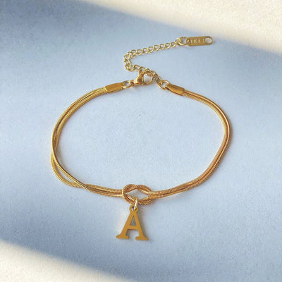 New Letter A-Z Love Knot Gold Color Dainty Snake Chain Charm Bracelet