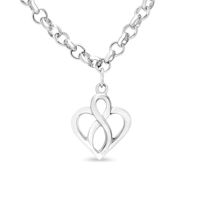 Open Heart with Center Vertical Infinity Chain Charm .925 Sterling Silver Bracelet - Size 7"