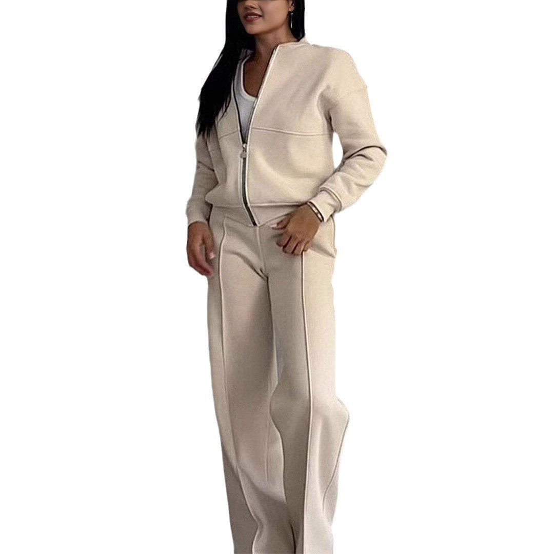 Women's Sports Suits Zipper Jacket and Wide Leg Pants Two-piece Set