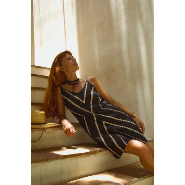 Silk Slip Dress In Striped Shibori