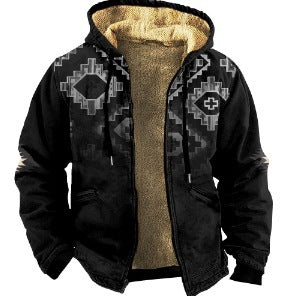 Men's Plaid Print Hooded Zip-Up Cotton-padded Winter Jacket