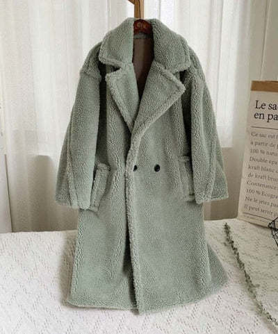 Lapel Lamb Fleece Coat with Pockets Faux Fur