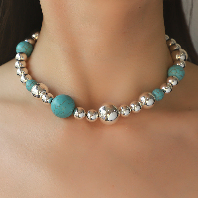 Elegant Turquoise Beaded Necklace & Bracelet Cross Border Fashion Set