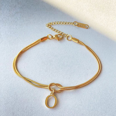 New Letter A-Z Love Knot Gold Color Dainty Snake Chain Charm Bracelet