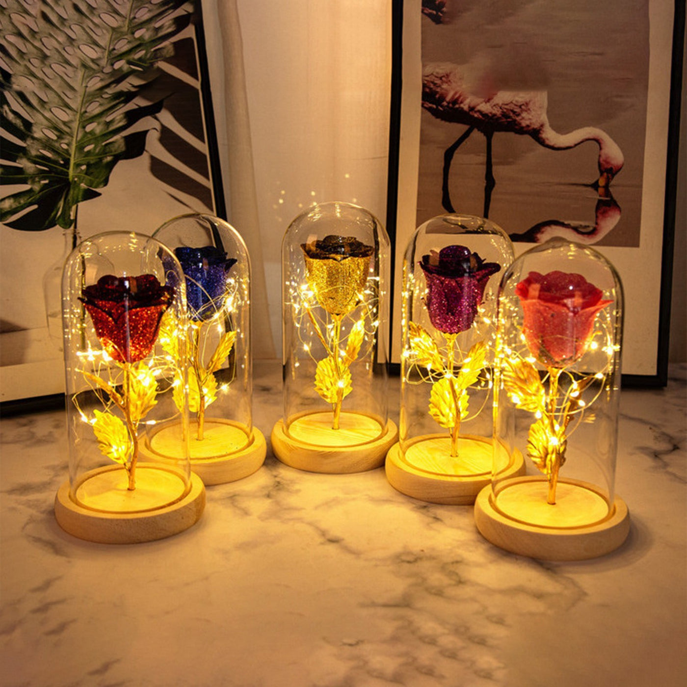 Valentines' Day Gift Eternal Rose Flowers LED Light in Glass Cover