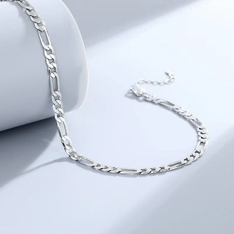 Sterling Silver S925 Anklet Figaro Bracelet Hip Hop Child and Mother