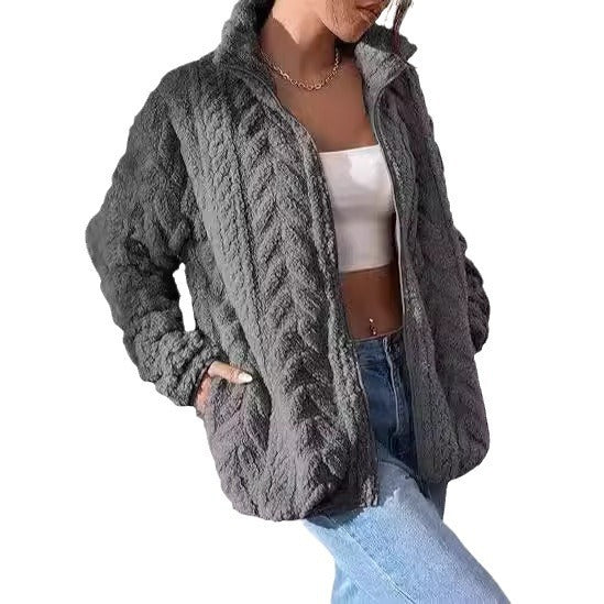 Casual Zipper Cardigan Stand Collar, Polar Fleece Jacket