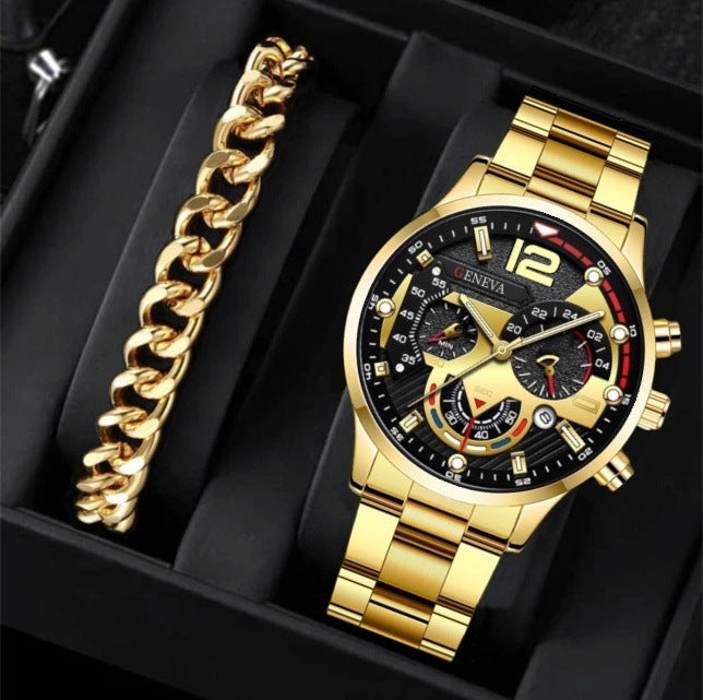 Men's New Three Eye Quartz Watch Bracelet Set