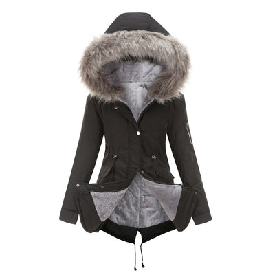 Cotton-padded Mid-length Hooded Parka Coat