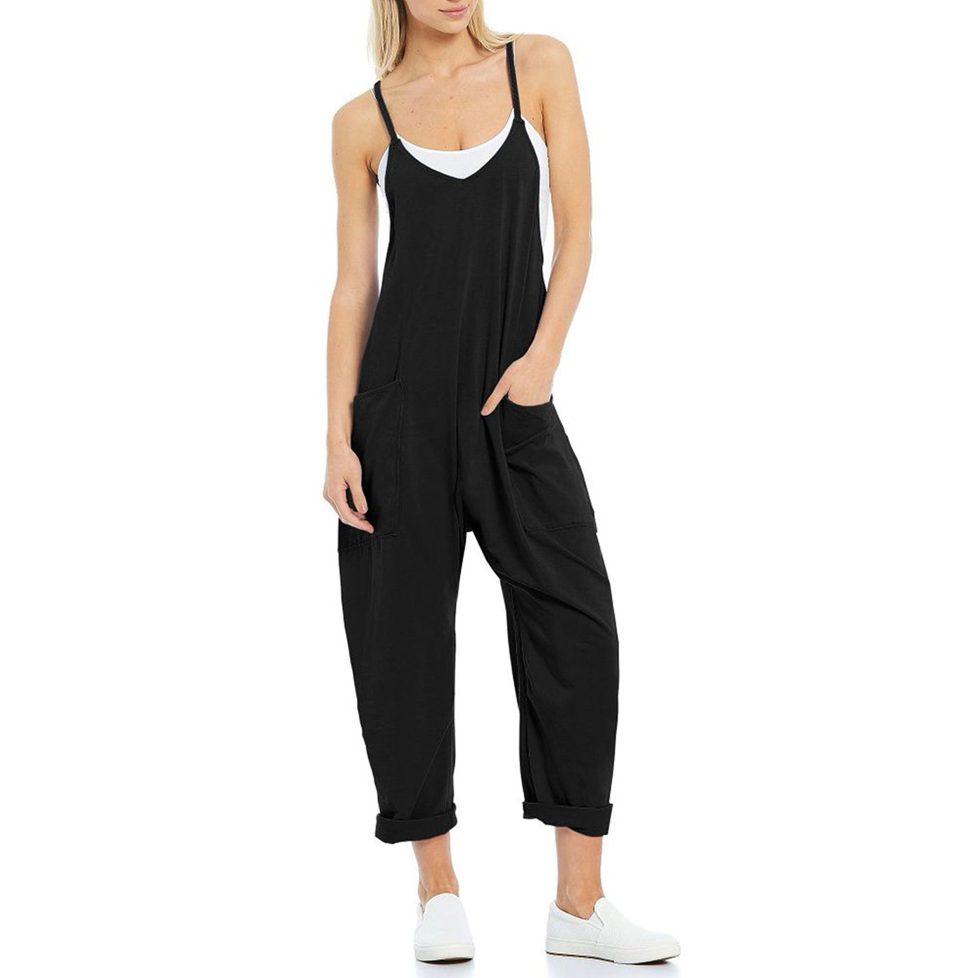 Women's Pocket Spaghetti Straps Knitted Jumpsuit