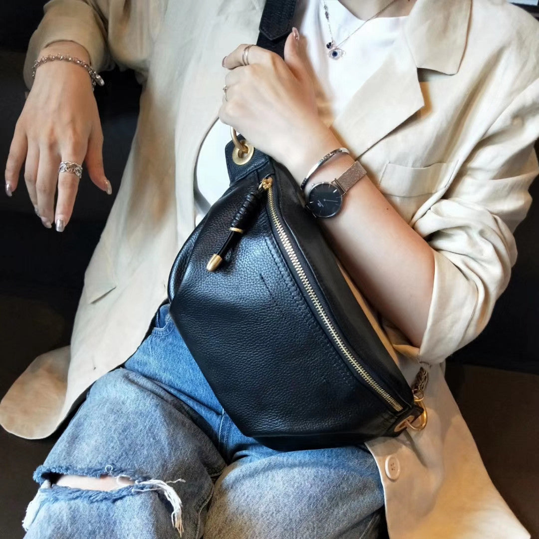 Trendy Top Layer Cow Leather Wide Shoulder Strap Messenger Bag