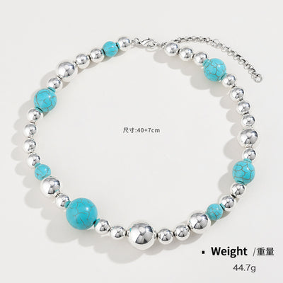 Elegant Turquoise Beaded Necklace & Bracelet Cross Border Fashion Set