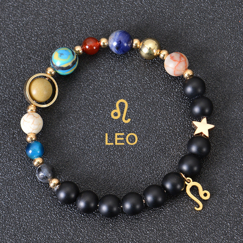 Eight Planets Twelve Constellations Frosted Stone Beaded Bracelet