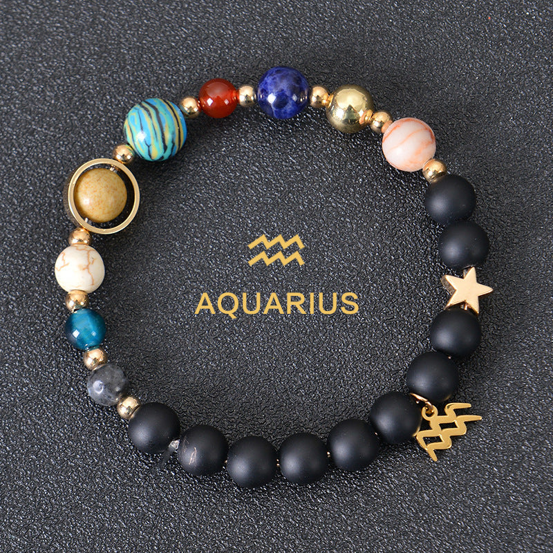 Eight Planets Twelve Constellations Frosted Stone Beaded Bracelet