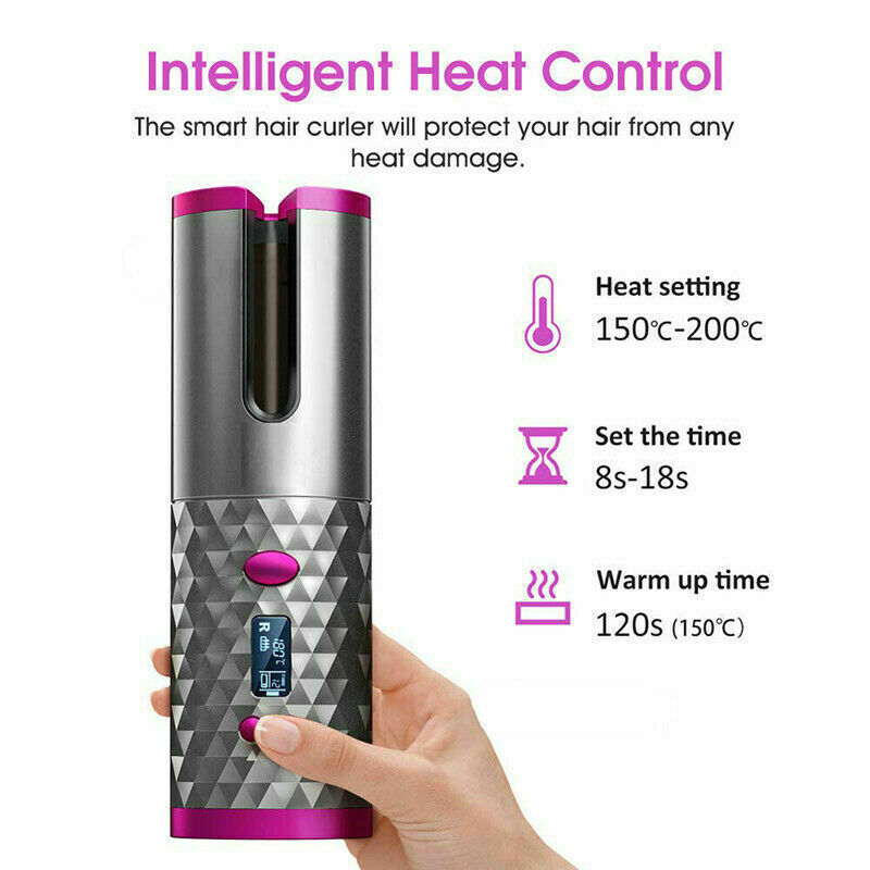 Electric LCD Display Automatic Rotating Cordless Hair Curler