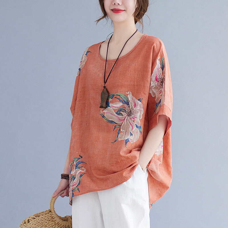 Korean Cotton Hemp Half Sleeve Summer Top