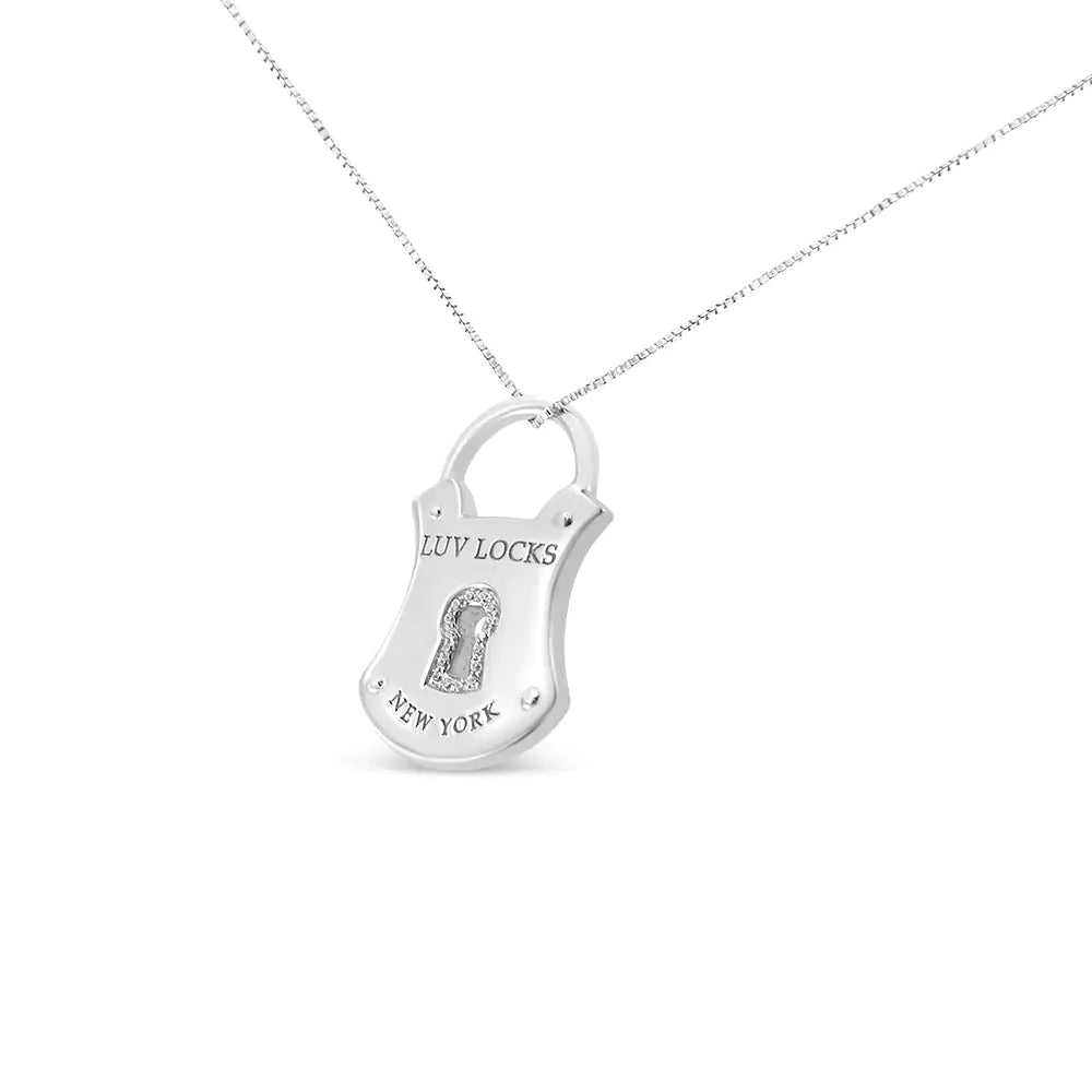 925 Sterling Silver 1/10 Cttw Diamond Lock Pendant 18" Necklace (H-I Color, I1-I2 Clarity)