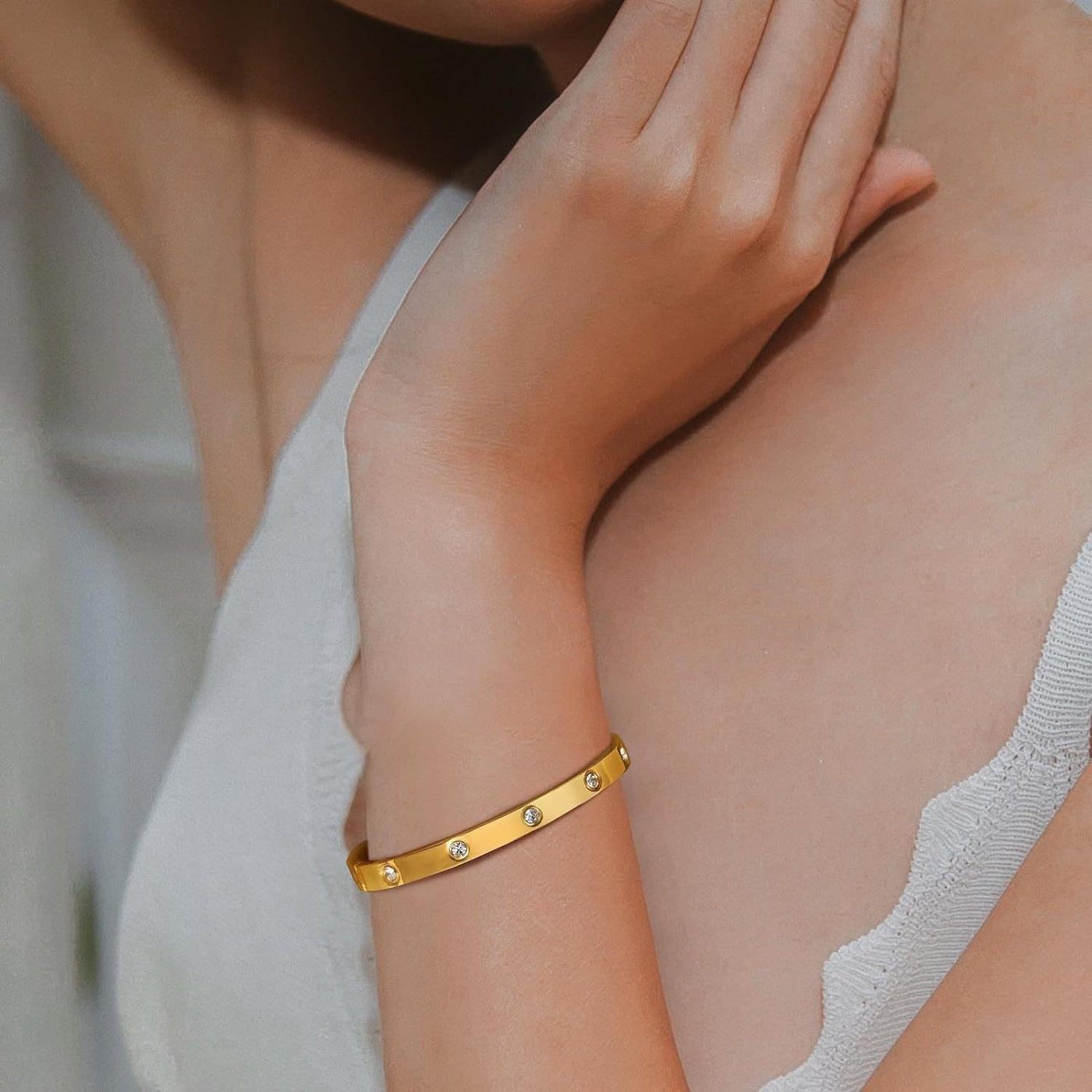 14K Gold Plated Friendship Love Bangle Bracelet