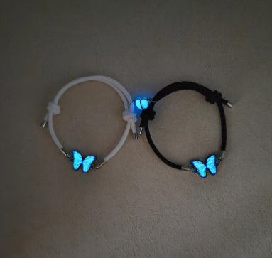 Fashion Blue Luminous Butterfly Necklace Bracelet Set for Glow In The Dark