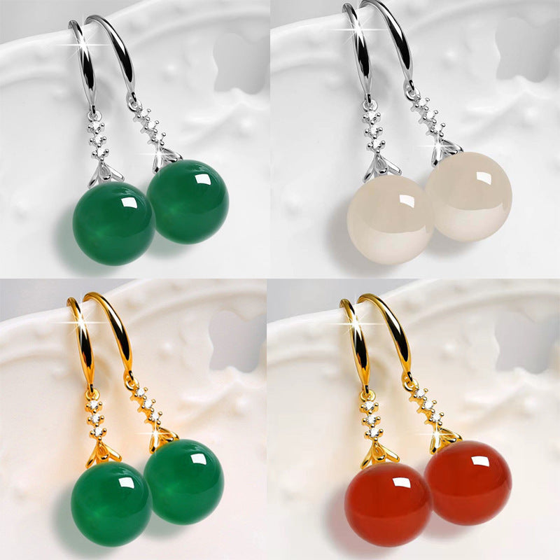 Elegant Silvering Earrings Chalcedony Green Agate