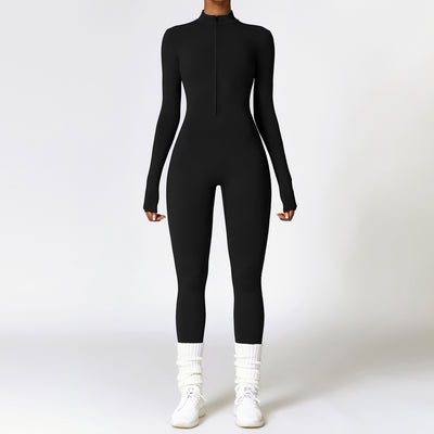 Warm Zipper Long-sleeved Jumpsuit, Yoga, Fitness, Sports Pants Breathable Bodysuit