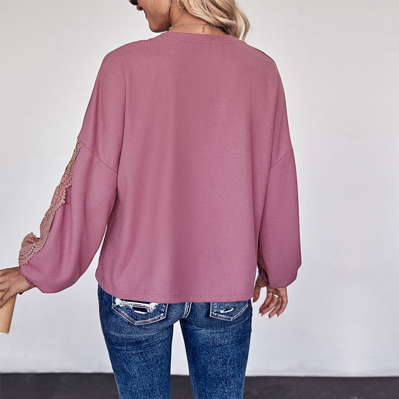 Women's Lace V-neck Long Sleeve Top