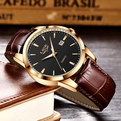 New Men's Quartz Calendar Watch, Leather Belt, Waterproof