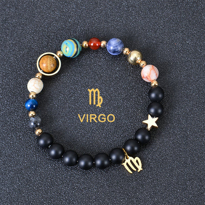 Eight Planets Twelve Constellations Frosted Stone Beaded Bracelet