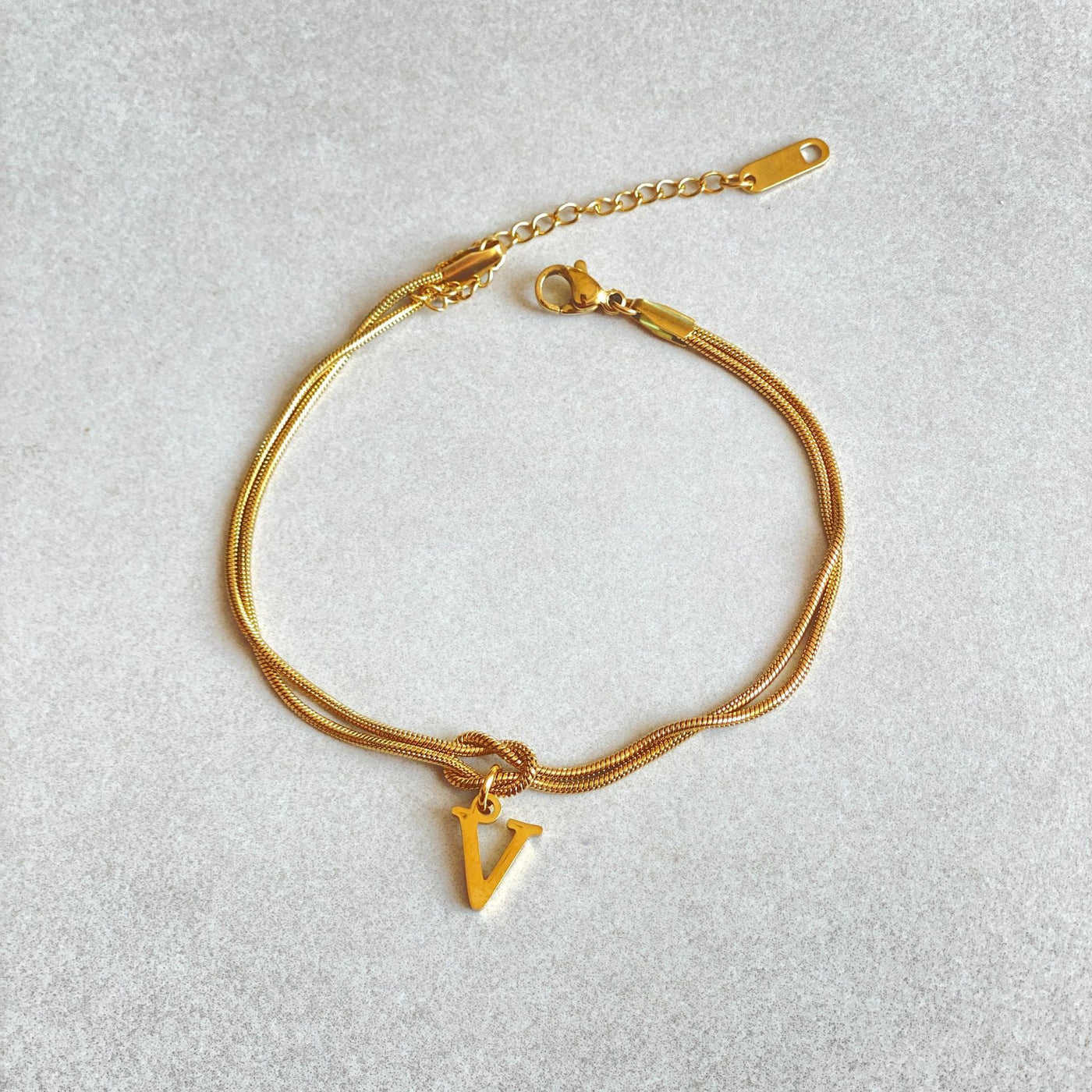 New Letter A-Z Love Knot Gold Color Dainty Snake Chain Charm Bracelet