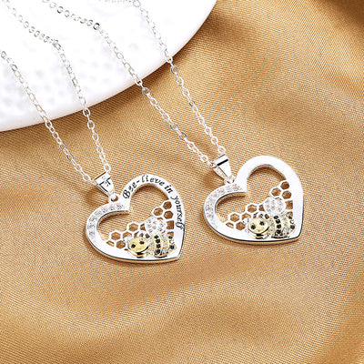 Bee Hive Pendant Hearts Color Separation Necklace