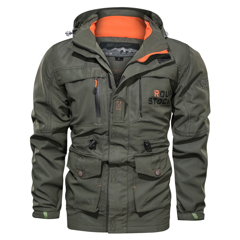 Cross-border Jacket Men's Mid-length Casual Outdoor Hooded Plus Size Jacket