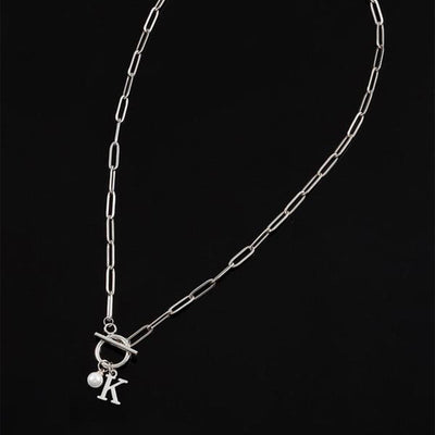 English Letter Necklace Stainless Steel, Clip Chain Imitation Pearl Pendant