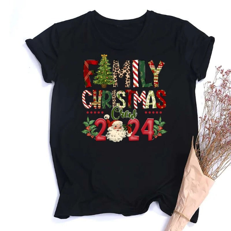 Merry Christmas New Year Santa Round Neck Short Sleeve Women's T-shirt