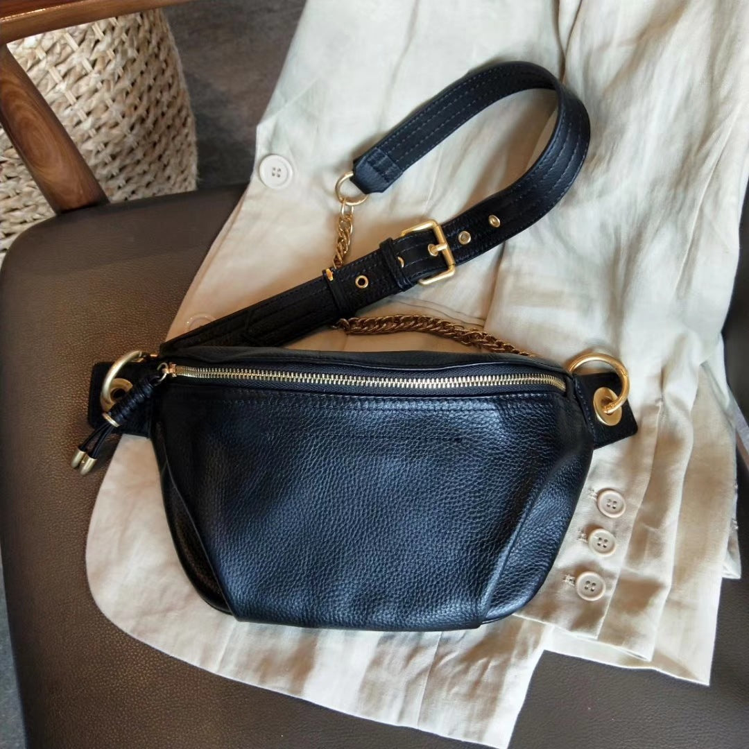 Trendy Top Layer Cow Leather Wide Shoulder Strap Messenger Bag