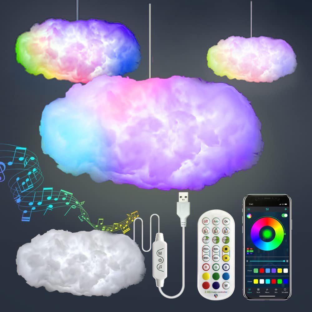 USB Cloud Light, App Control Music Synchronization, Ambient Light Lightning Simulation Clouds Room Light