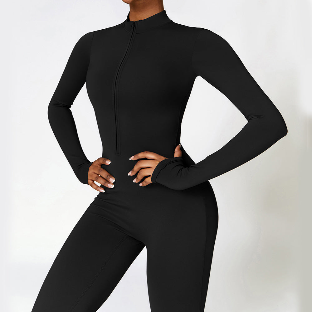 Warm Zipper Long-sleeved Jumpsuit, Yoga, Fitness, Sports Pants Breathable Bodysuit