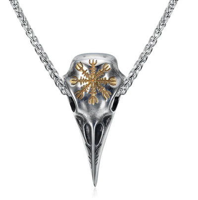 Men's Fashionable Vintage Viking Symbol Skull Eagle Beak Pendant Necklace