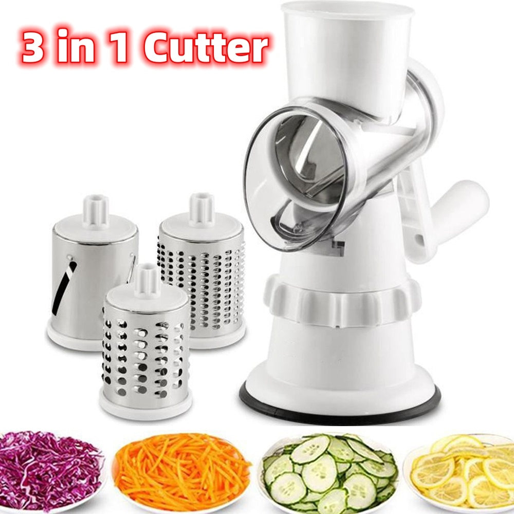 3-in-1 Vegetable Slicer, Grater, Cutter, Round Chopper, Mandolin Shredder