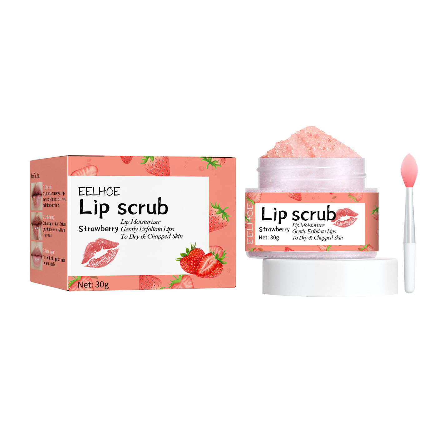 EELHOE Strawberry Lip Scrub, Moisturize Lips, Prevent Dry Crack, Moisturize Dead Skin