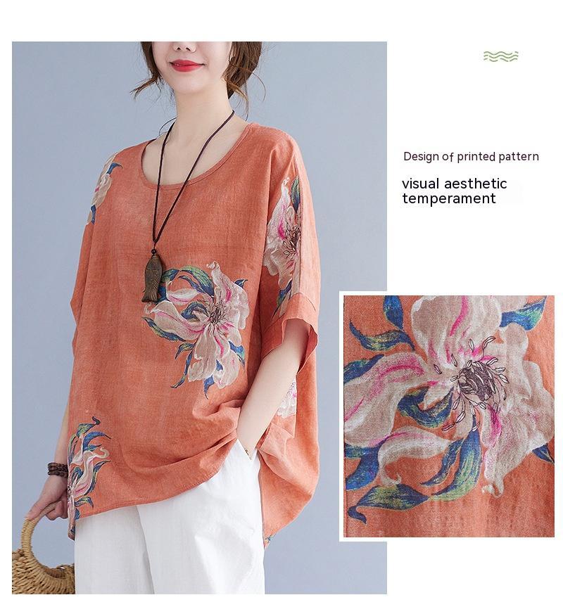 Korean Cotton Hemp Half Sleeve Summer Top