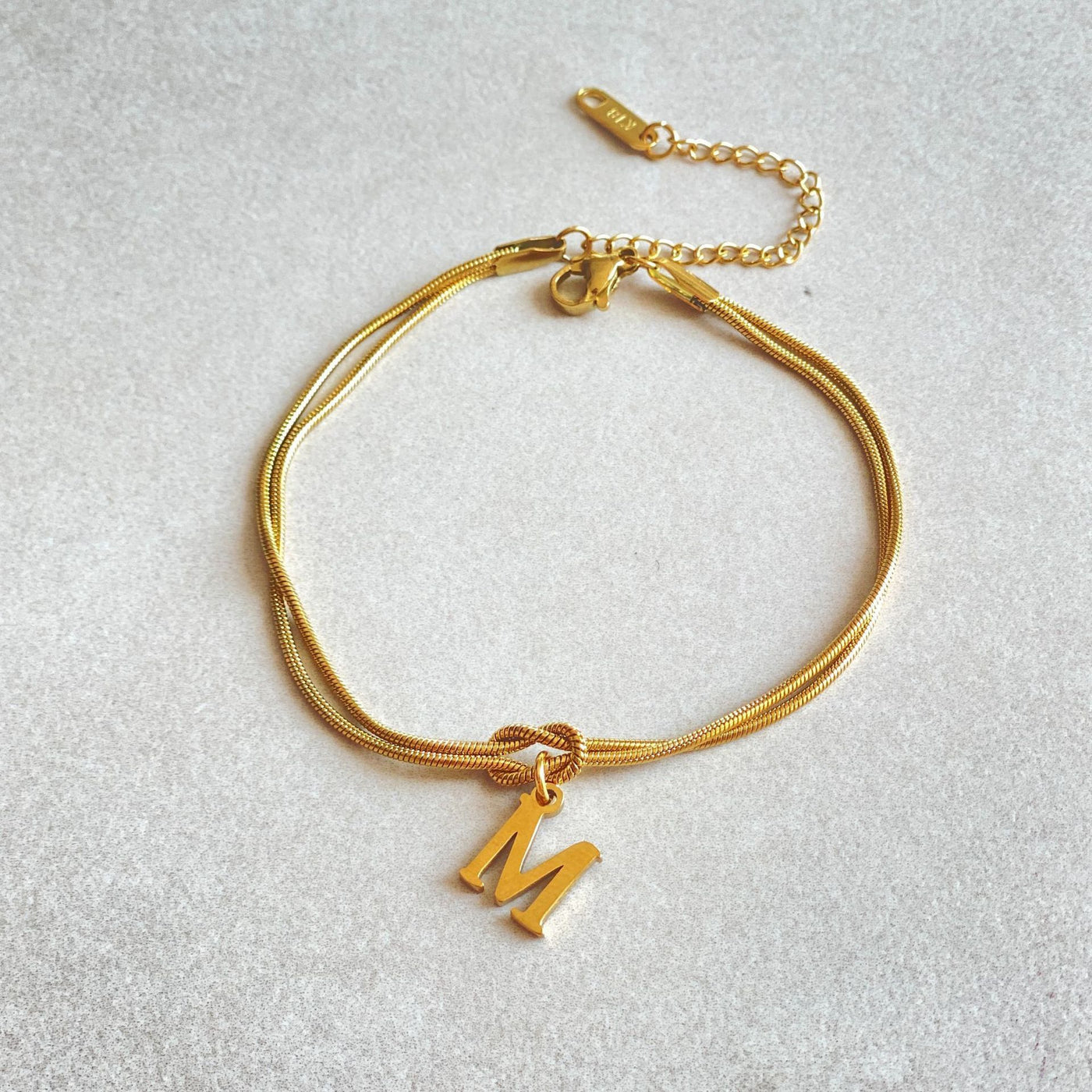 New Letter A-Z Love Knot Gold Color Dainty Snake Chain Charm Bracelet