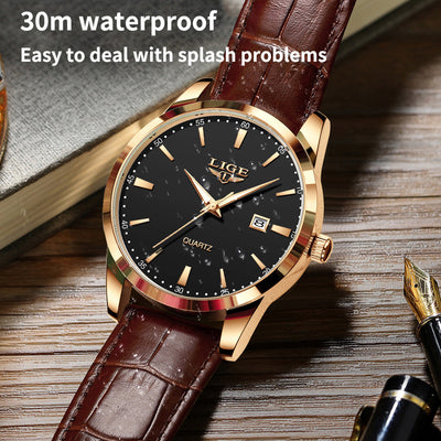 New Men's Quartz Calendar Watch, Leather Belt, Waterproof