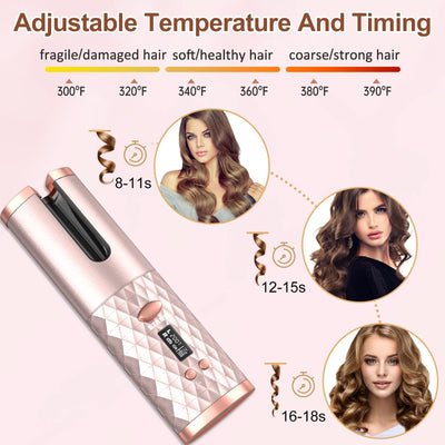 Portable Automatic Hair Curler, Ceramic Rotating Wireless Auto Curling Iron Wand