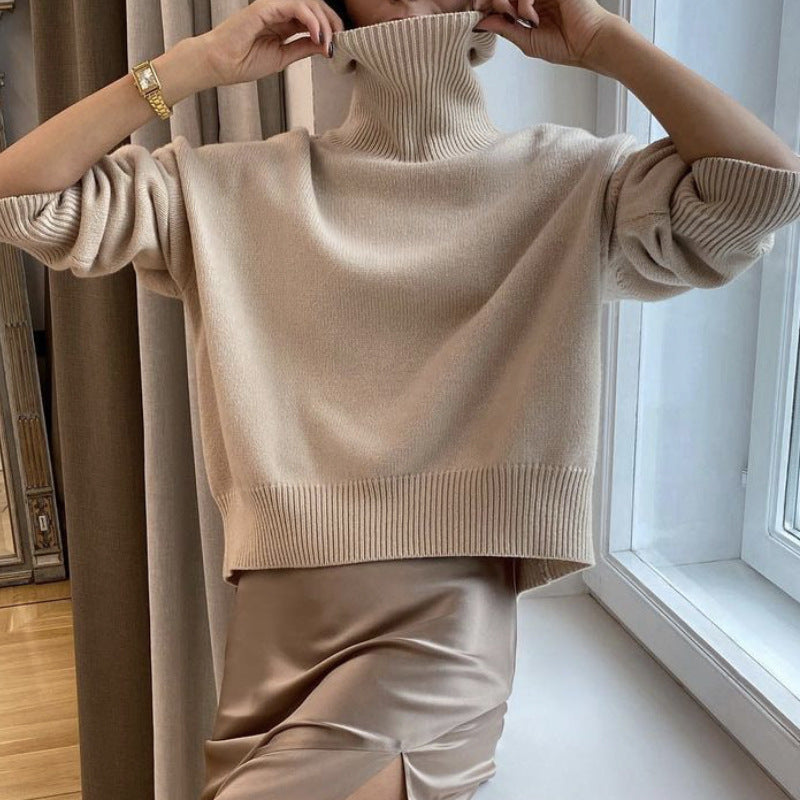 Multi-color Turtleneck Solid Color Sweater